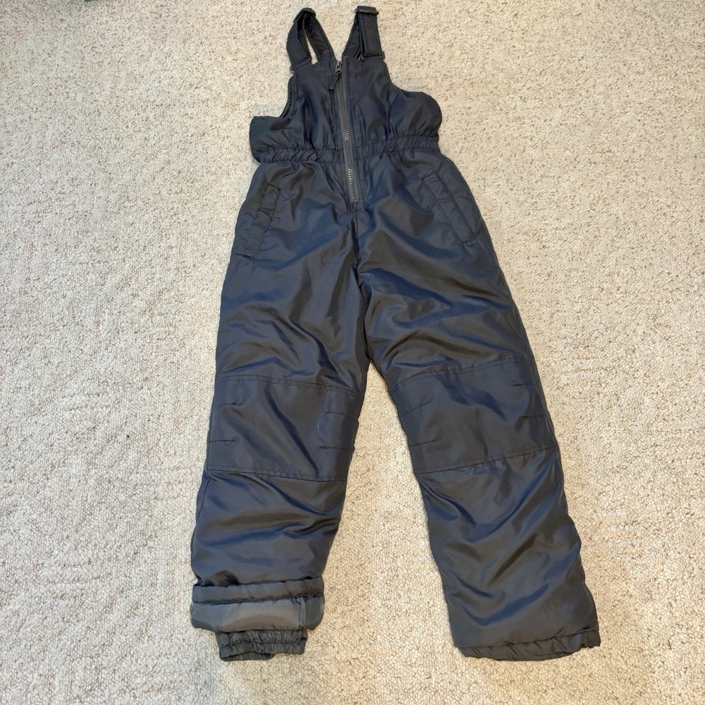 WIPPETTE KIDS SNOW BIBS Sz 7 Unisex Dark Grey Reinf Knees Adj Straps Insulated